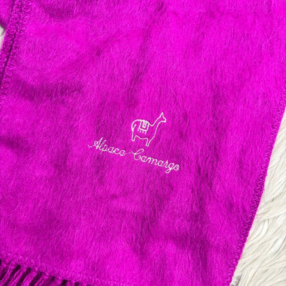Alpaca Camargo Fushia Pink Purple Alpaca Blend Scarf Fringe Hem - Picture 2 of 5
